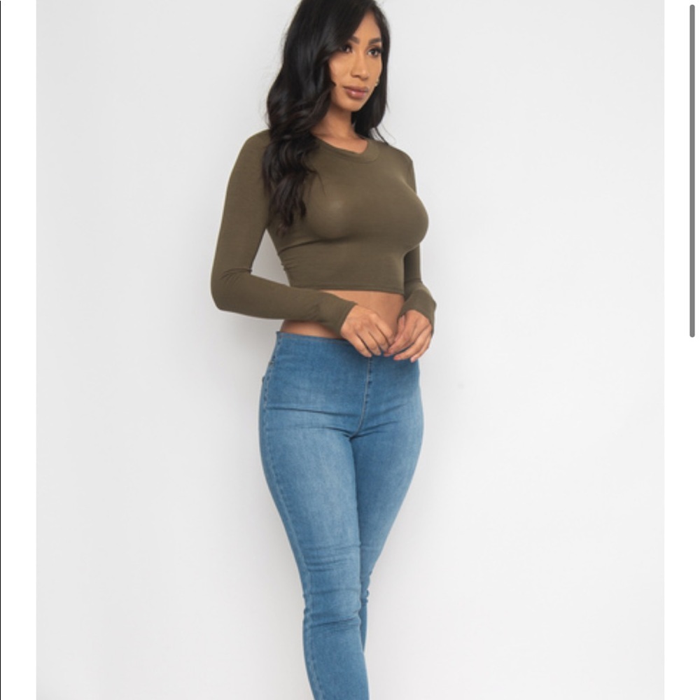 Olive open back crop top